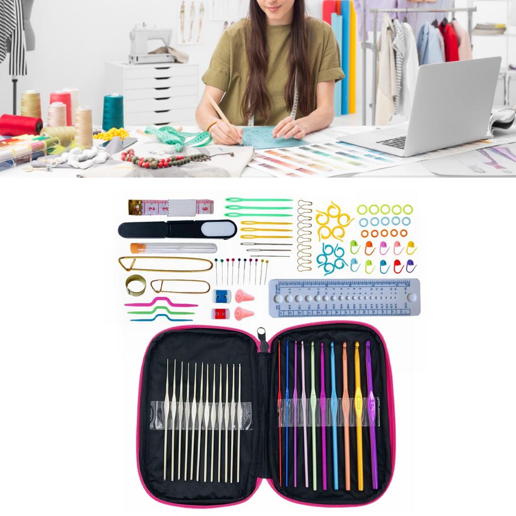 100pcs Crochet Hooks Set Colorful Metal Aluminum Knitting Crochet Needle Set With Crochet Bag