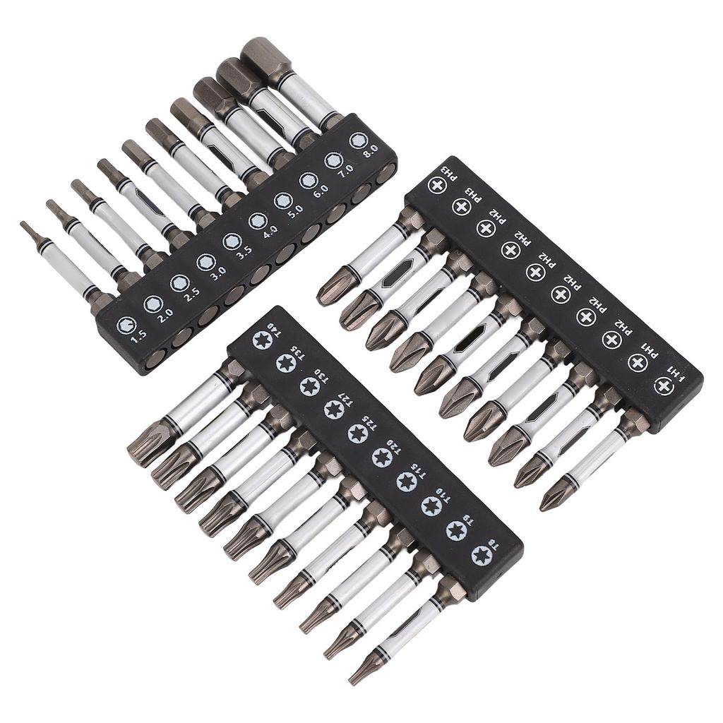 Набор из 30 шт. бит для ударной отвертки, легированная сталь D2, магнитные, хвостовик 2 дюйма, шестигранный, шестигранная звезда, крестовая бита