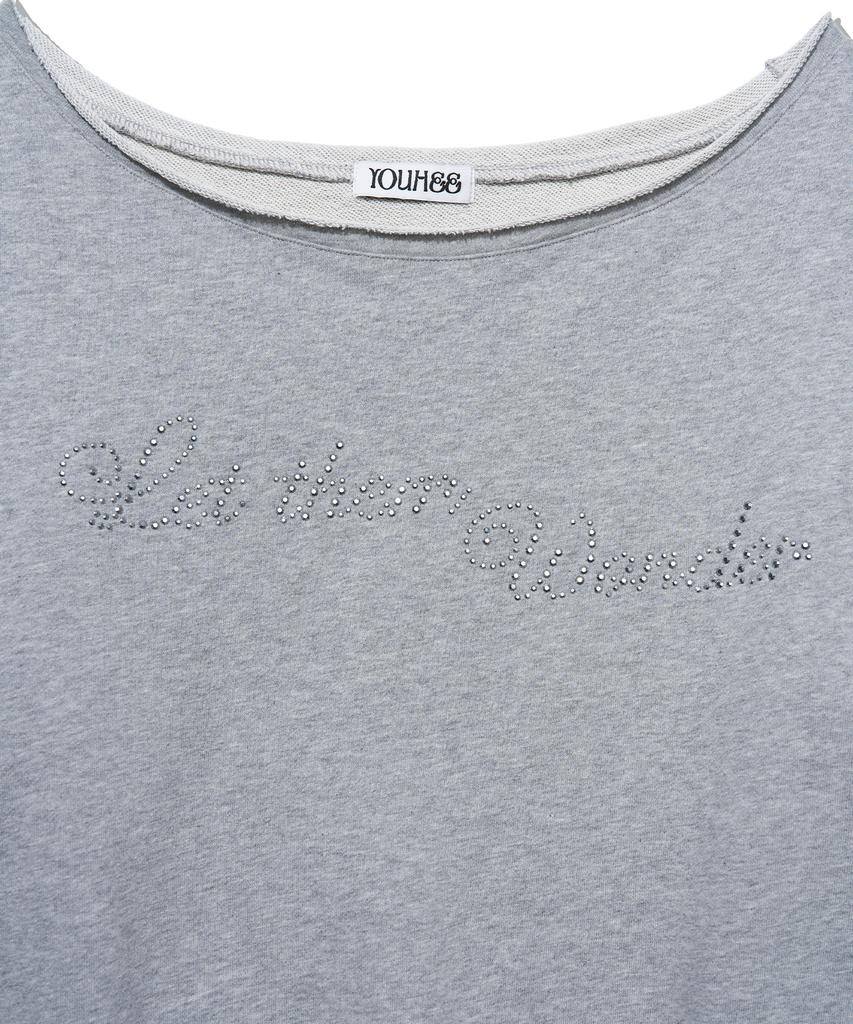 YOUHEE Hotfix Off-Shoulder Sweat Shirts_Melange Gray