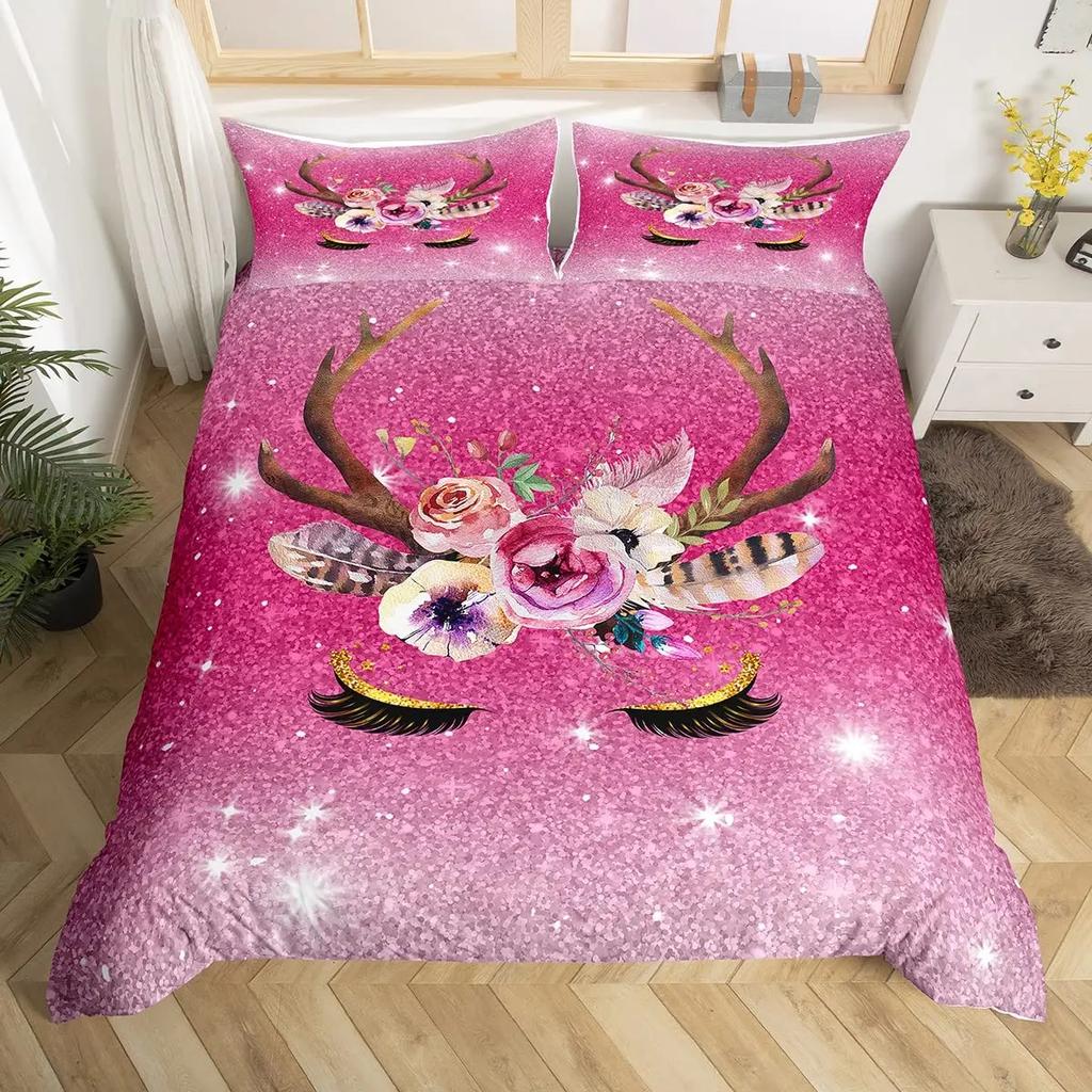 Женский пододеяльник Король Королева Ресницы Блестящий Галактический Постельный Комплект Розовые Пайетки Жидкое Искусство Чернилами Покрывало Полиэстер Чехол для Одеяла