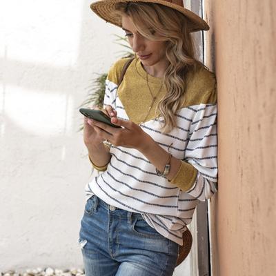 Трикотажная рубашка в полоску, пэчворк, с длинными рукавами, универсальная толстовка, большие размеры, плюш, женская одежда, пуловеры и длинные рукава для женщин