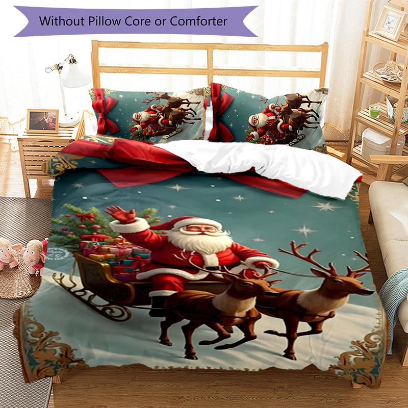 Chrismas 3pcs Bedding Set Duvet Cover Closure Includes 1 Duvet Cover & 2 Pillowcases for All Seasons Bedroom Home Dorm Decor
