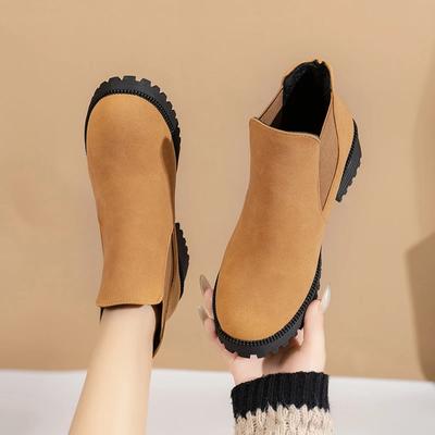 Модные женские ботильоны 2024 Осень Зима Модный бренд Ретро Круглый носок Женские ботинки Повседневные Удобные Слипоны Уличная обувь Женская