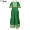 Женское свободное длинное платье большого размера с V-образным вырезом и рукавом 1/2 с принтом