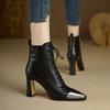 Fashion 2024 Autumn Women Boots Square Toe High Heel Women Leather Shoes Women Suede Ankle Boots Winter Solid Elegant Modern Boots