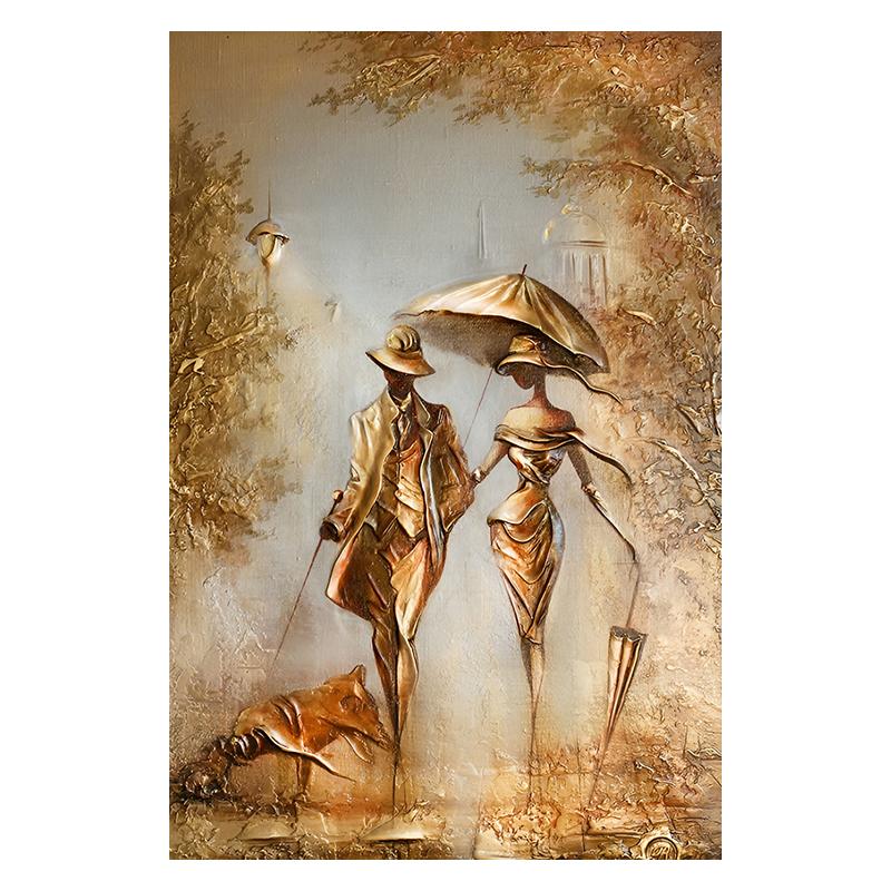 Золотая пара с зонтиком, городской пейзаж, холст, живопись, постеры, принт, абстрактные романтические настенные художественные фотографии для комнаты, домашний декор