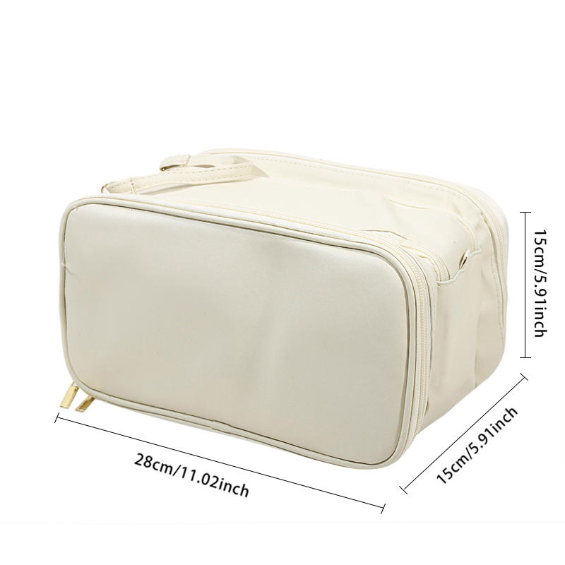 Дорожная косметичка из искусственной кожи, большая вместимость, многофункциональные косметички, переносная сумка для хранения косметических принадлежностей с двойной молнией и кисточками