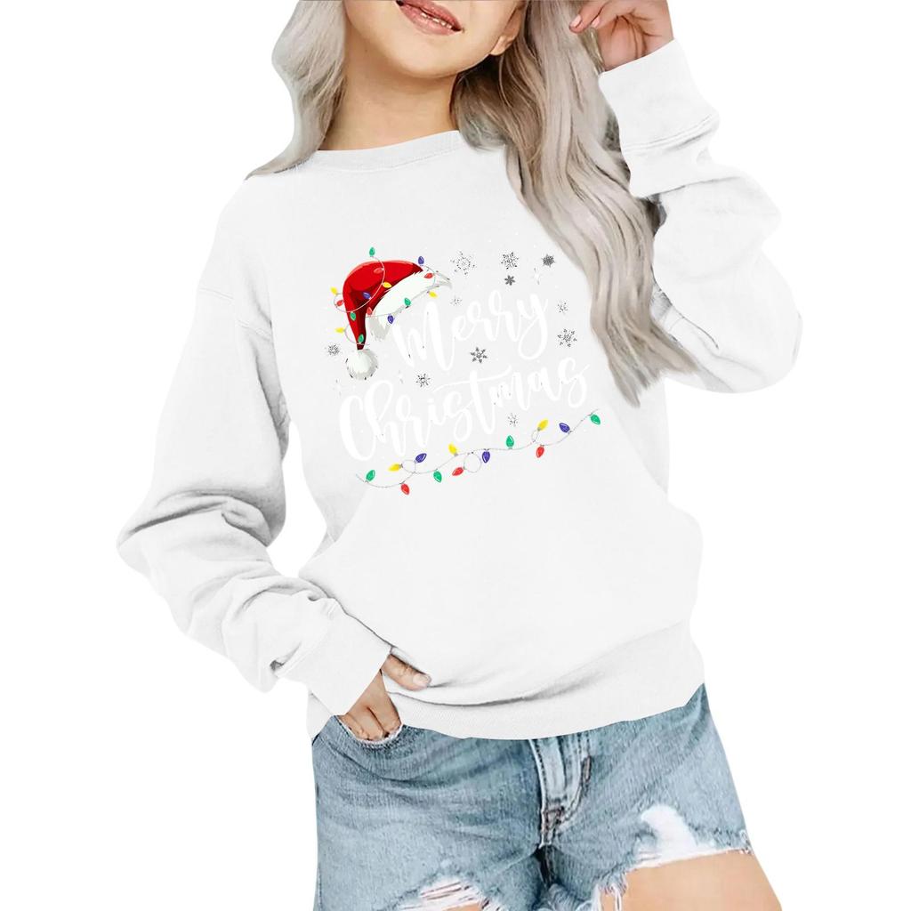 Kids' Fashion Loose-Fit Casual Long-Sleeve Christmas Print Oversized Crewneck Sweatshirt