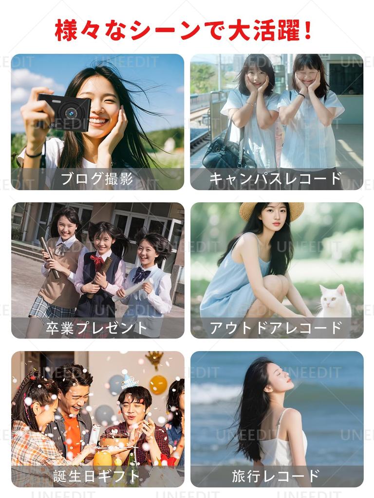 UNEEDIT Digital Camera, 48 Megapixels, 1080P Recording, 8x Zoom, 2.4-inch Display, 32GB SD Card Included, Lightweight, Autofocus, Perfect for Kids,