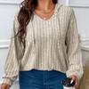 Женская мода, осенние и зимние модели, однотонные блузки больших размеров, Свободная футболка с v-образным вырезом и капюшоном, длинными рукавами и полосками с начесом