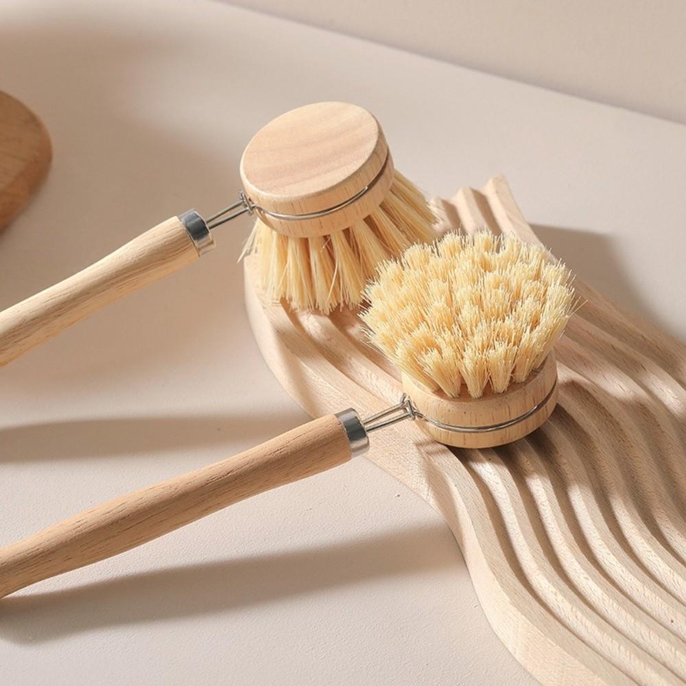 Solid Wood Dish Pot Brush Replaceable Frying Pan Brush Kitchen Cleaning Brush Home Cleaning