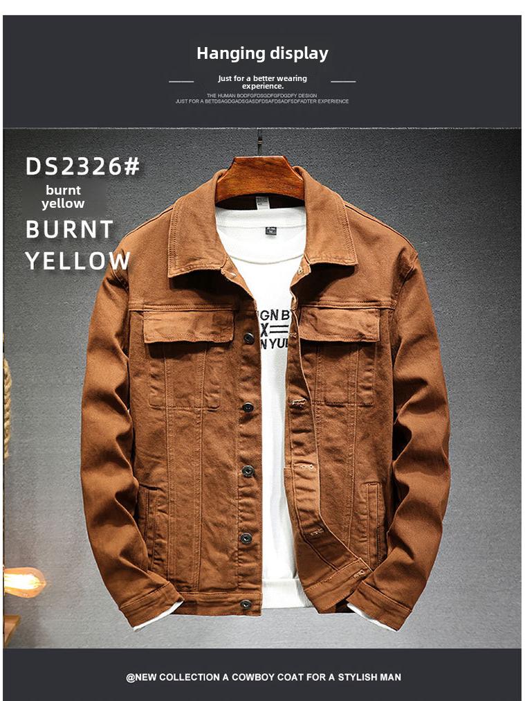 2024 Мужская приталенная куртка из эластичного хлопкового денима в корейском стиле - Осенняя коллекция