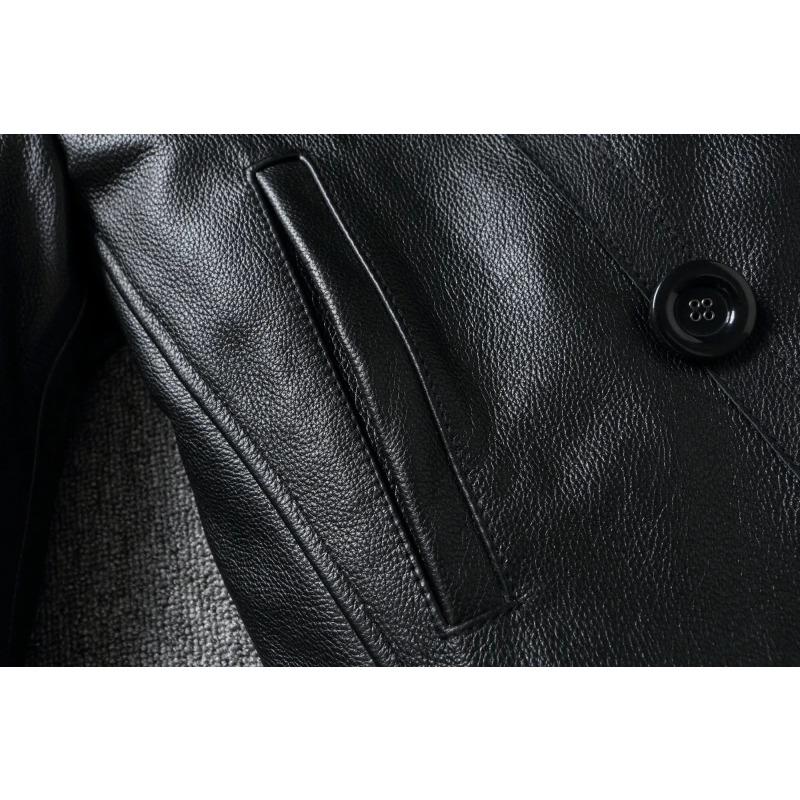 Chinese Size Long Men Leather Coat Genuine Soft Cow Leather Classic Double Breasted Turn Down Collar Leather Jackets For Men Clothing Autumn