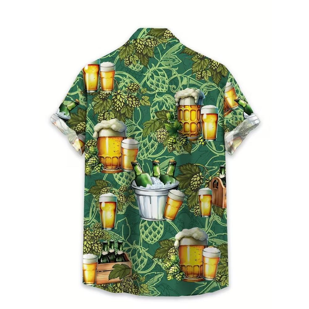Beer Mug Pattern Print Men's Shirts Hawaii Short Sleeve Top Fashion Streetwear Casual Outdoor Men's and Women's Clothing Blouse