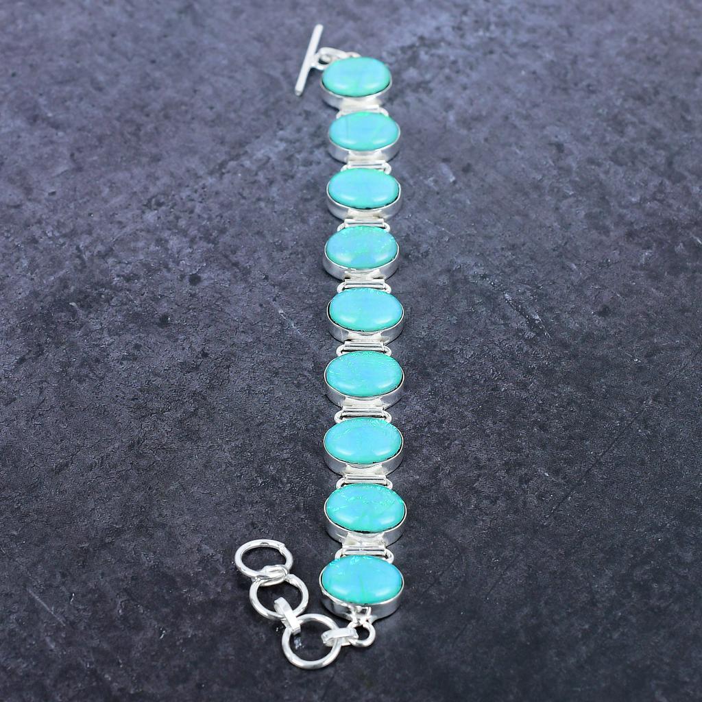 Браслет ручной работы из серебра 925 пробы с зеленым опалом и тремя драгоценными камнями 7-8 дюймов o6H77