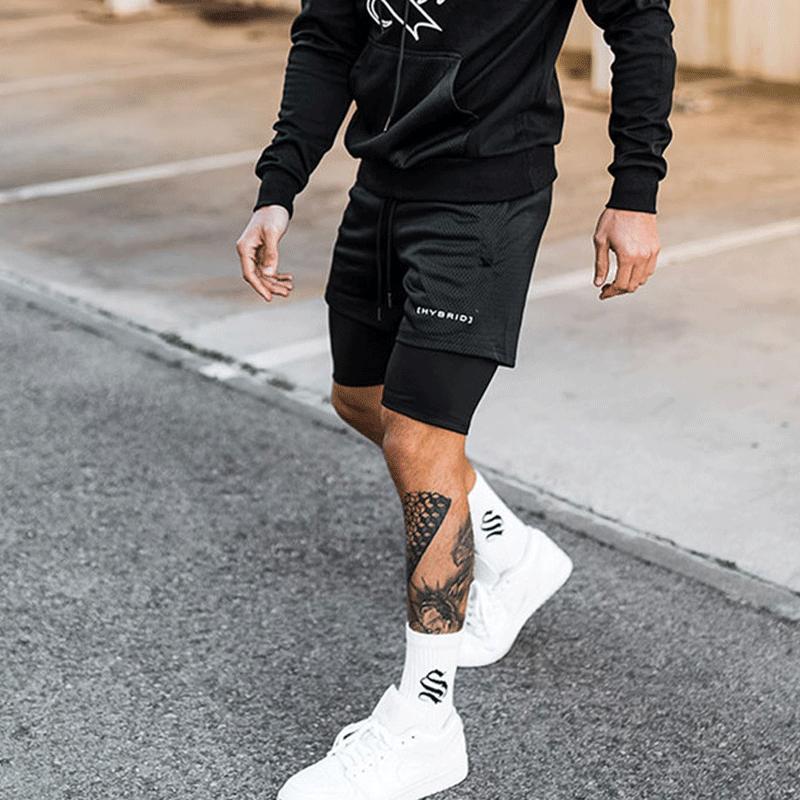 Мужские спортивные шорты 2-в-1, тренировочные брюки с пятью точками для бега с мячом и фитнесом