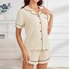 Летний комплект повседневной женской домашней одежды в полоску, однотонный, с короткими рукавами и короткими шортами