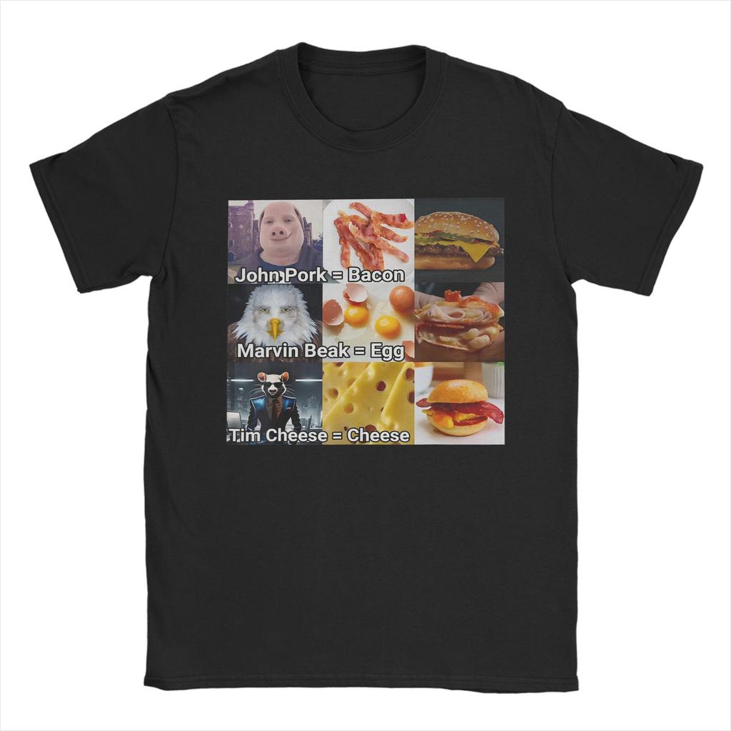 Мужские John Pork Marvin Beak Tim Cheese Смешные Бекон Яйцо Сыр Футболки Чистый Хлопок Одежда Новинка Футболка Летние Футболки