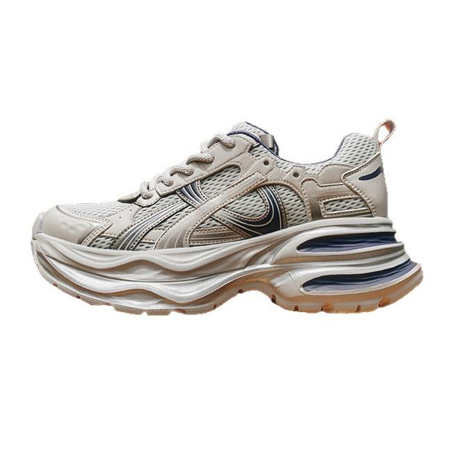 2025 осень новые кожаные толстоподошвенные сетчатые кроссовки-папы женские легкие увеличивающие рост дышащие тонкие повседневные спортивные