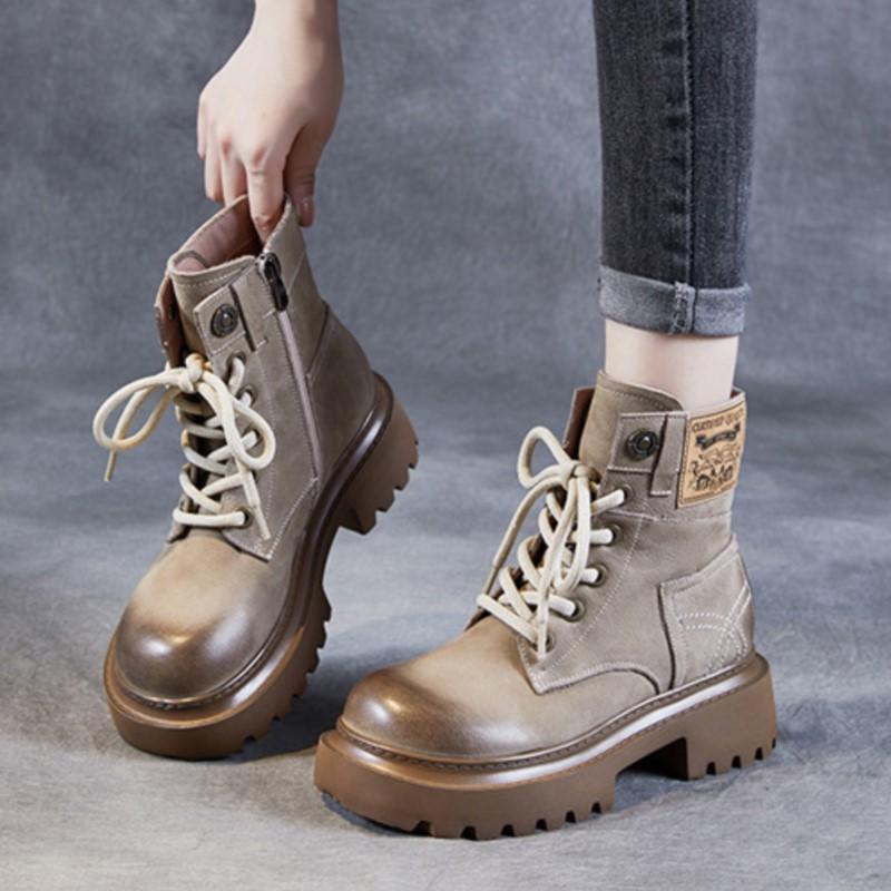 Johnature Ботинки martin из натуральной кожи, женские однотонные туфли в стиле ретро с круглым носком, ботильоны на толстой подошве