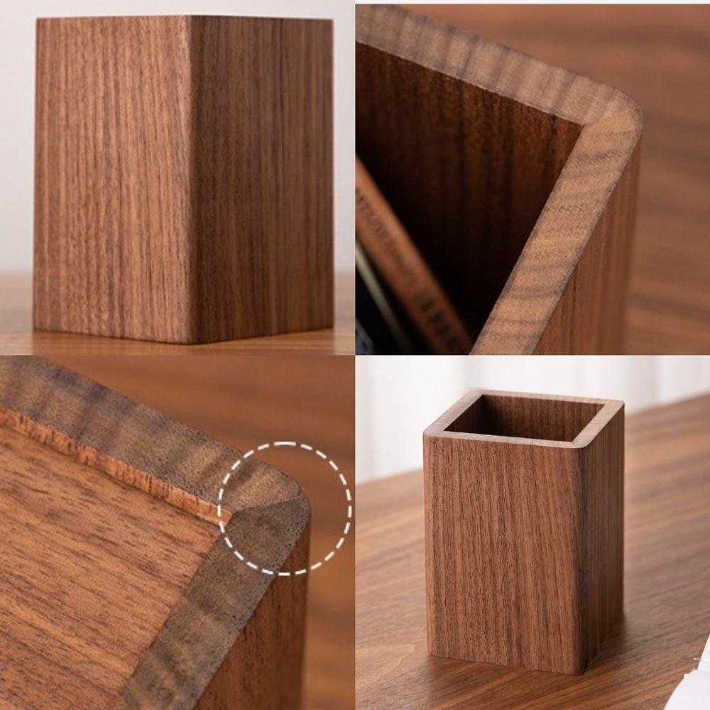Desktop Storage Hickory Wood Pen Holder Simple Makeup Brush Organizer Office/School Supplies