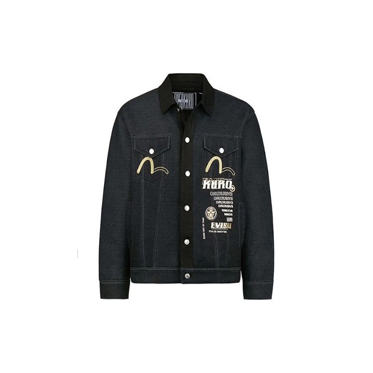 Evisu Джинсовая куртка с принтом логотипа демонической головы Хannya Мужские куртки Черный 2EAGNM0JK757FF