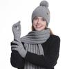 Winter Hat Scarf Gloves Set for Women Fleece Lined Pom Pom Skull Cap Long Scarf And Gloves Set Warm Knit 3 Pcs Set for Cold Weather