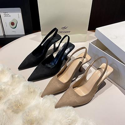 Французская сумка голова босоножки на высоком каблуке женские 2025 весна и лето новые замшевые с открытым носком шпилька темперамент с юбкой босоножки-шпильки