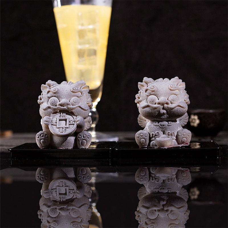 3D Форма для силиконового мусса в виде льва удачи, 3D формы для выпечки, десерт, ресторан, форма для кубиков льда, китайский стиль, цементные формы для свечей