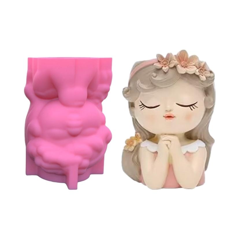 Prayer Girl Flower Silicone Mold Concrete Candlestick Resin Mould Succulent Planter Molds Craft Home Decorations