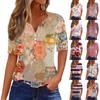 Жен. Футболка С принтом Пуговицы С короткими рукавами Повседневные Выходные Мода Классический Классический V-образный вырез Обычный Топ
