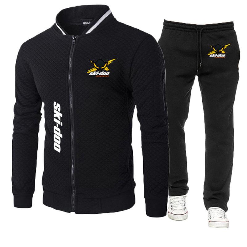 2023 New Spring Autumn Ski Doo Can-am Logo Print Slim-Fit Round Neck Zipper Jacket+Solid Color Sweatpants Comfortable Trendy Set