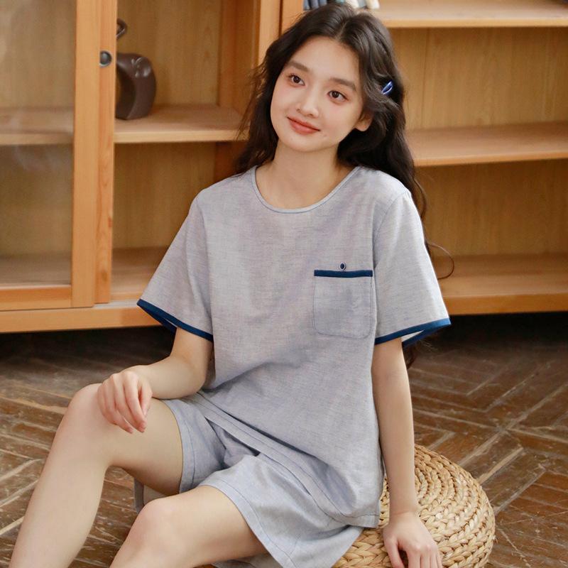Summer new high-end casual cotton yarn short-sleeved short-sleeved women's pullover loungewear set 11