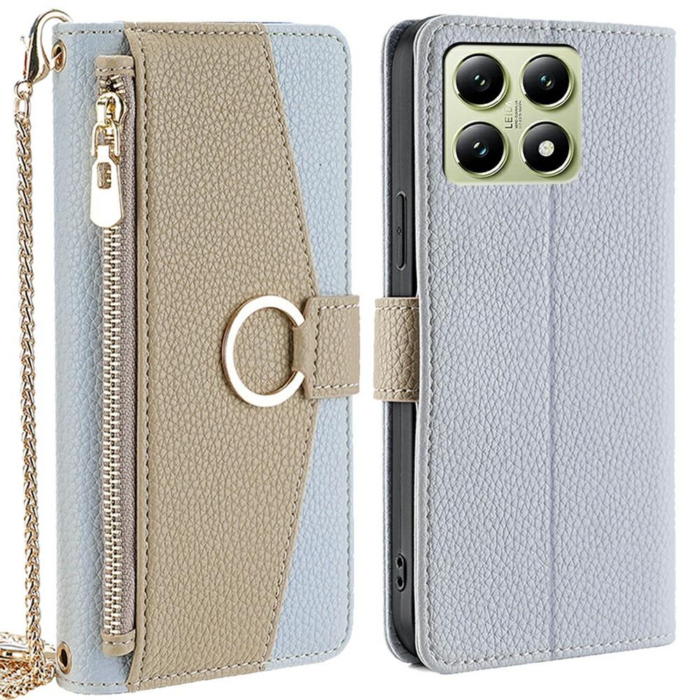 For Xiaomi 14T Case Mirror Wallet Leather Phone Cover with Chain Shoulder Strap