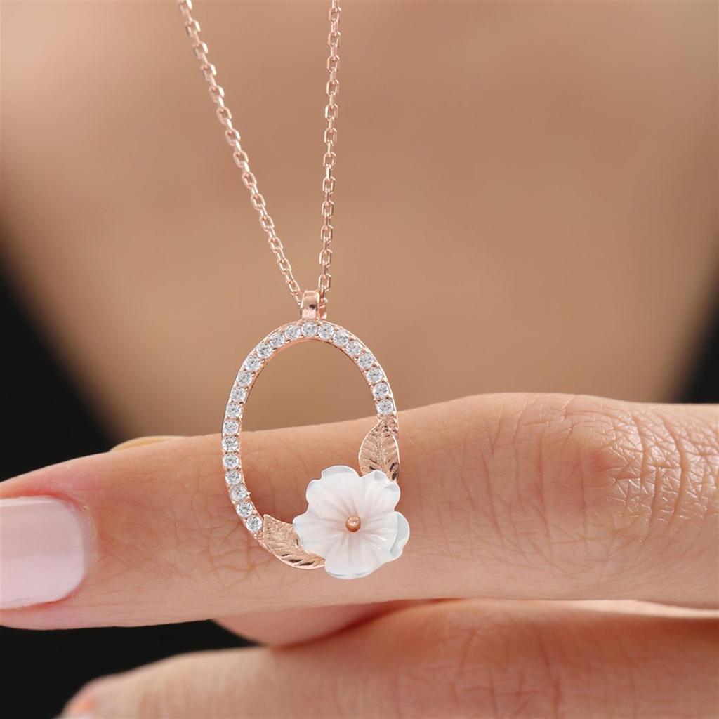 Magnolia Flower Rose Color Flowers Silver Necklace