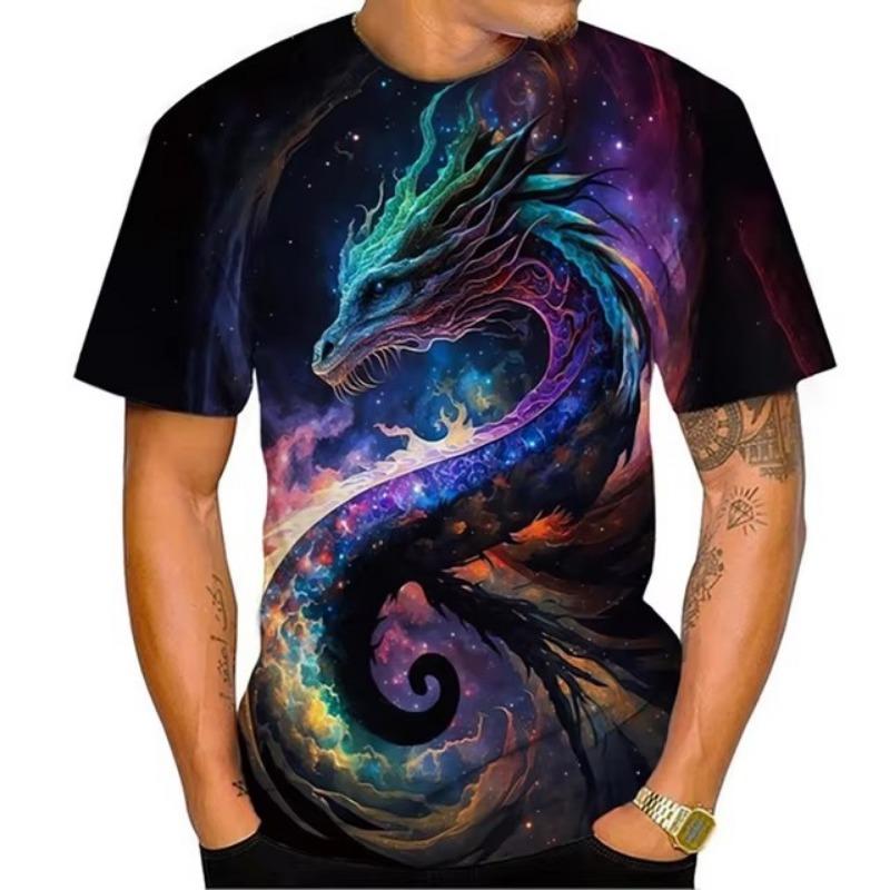 Dragon Floral 3D Print T-Shirts Men Fashion O-Neck Short Sleeve T Shirt Oversized Harajuku Y2k Tops Tees Men Clothing