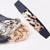 European & American Chunky Chain Punk Waist Belt, Elastic Corset with Metal Decoration, Trendy Motorcycle Style, Leather Accent.