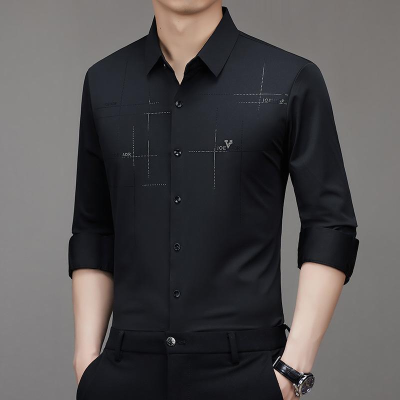 Мужская рубашка с длинным рукавом, отложным воротником, в стиле business casual, не мнущаяся