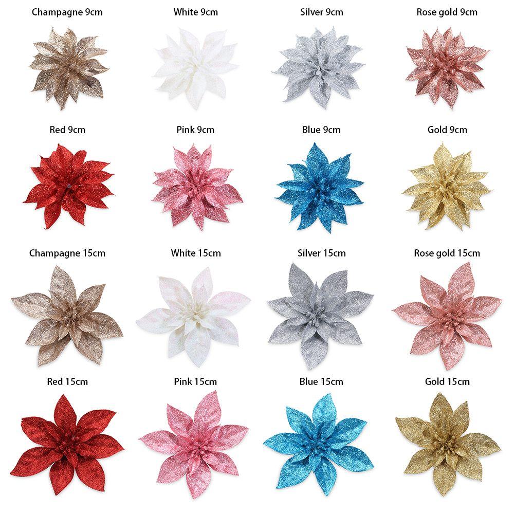 Merry Christmas Xmas Tree Decorations Poinsettia Glitter Flower Christmas Flowers Fake Flowers