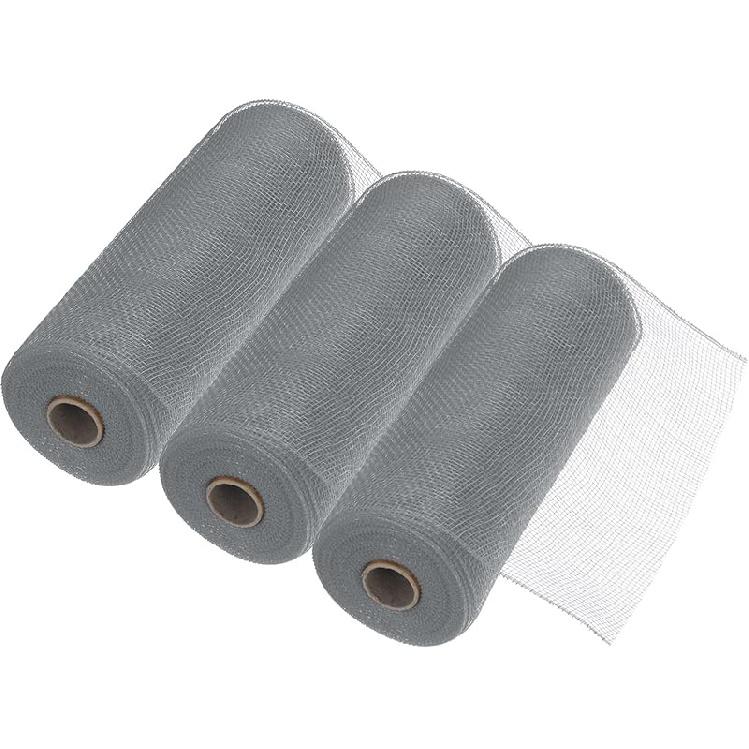 MECCANIXITY 3pcs 10 Inch Poly Burlap Mesh for Wreath, Decorative Mesh Fabric Ribbon 10 Yard for Fall Easter Christmas Flower Bow, Dark Green