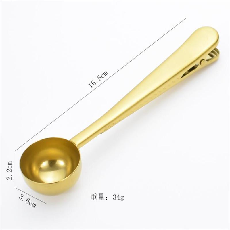 Gold Silver Multifunction Kitchen Supplies Coffee Scoop With Clip Stainless Steel Tea Measuring Cup Scoop Spoons