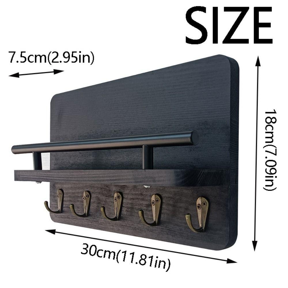 Wall Mounted Wooden Key Holder Floating Shelf Clothes Storage Rack Coat Hook Home Decor