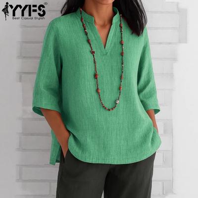 Женские модные повседневные летние весенние однотонные блузки и рубашки с рукавами 1/2 и v-образным вырезом с принтом