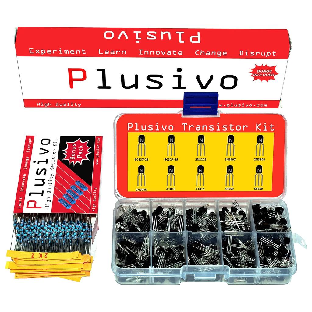 Transistors Assortment Kit with Resistor Pack, 210 PNP and NPN BJT Transistors with 250 1/4 W metal film Resistors - Bipolar Transistors 2N3904
