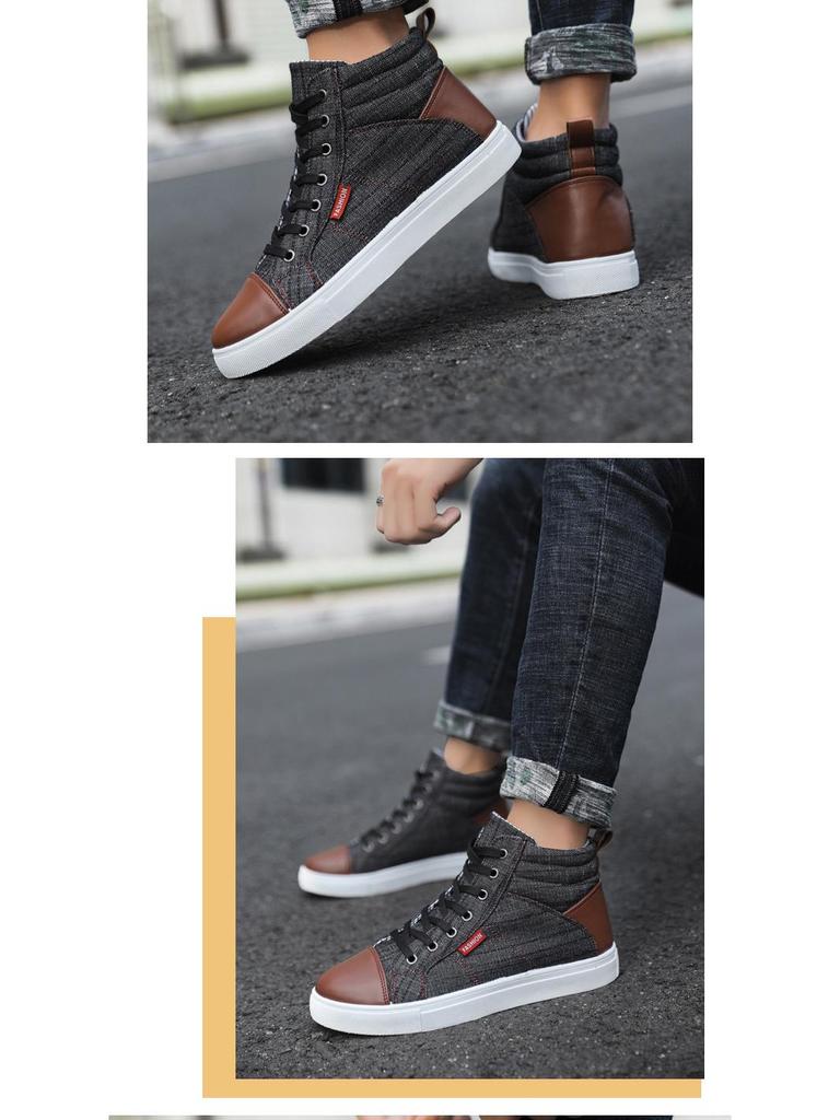2024 Classic Korean Denim High-Top Men's Trendy Sneakers - Large Size Canvas Casual Shoes