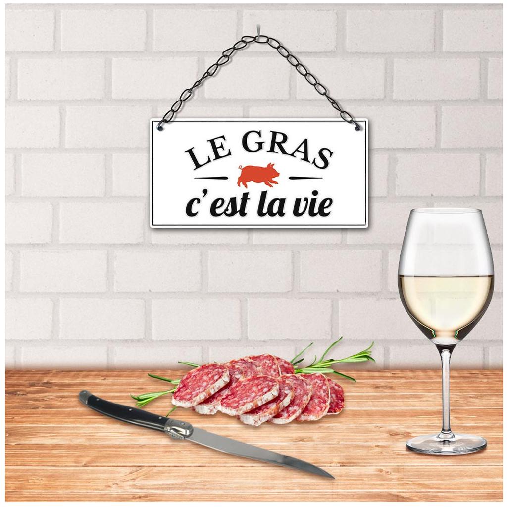 Les Trésors De Lily [A3822] - Табличка металлическая "Жир - это жизнь" белая - 20x10 см