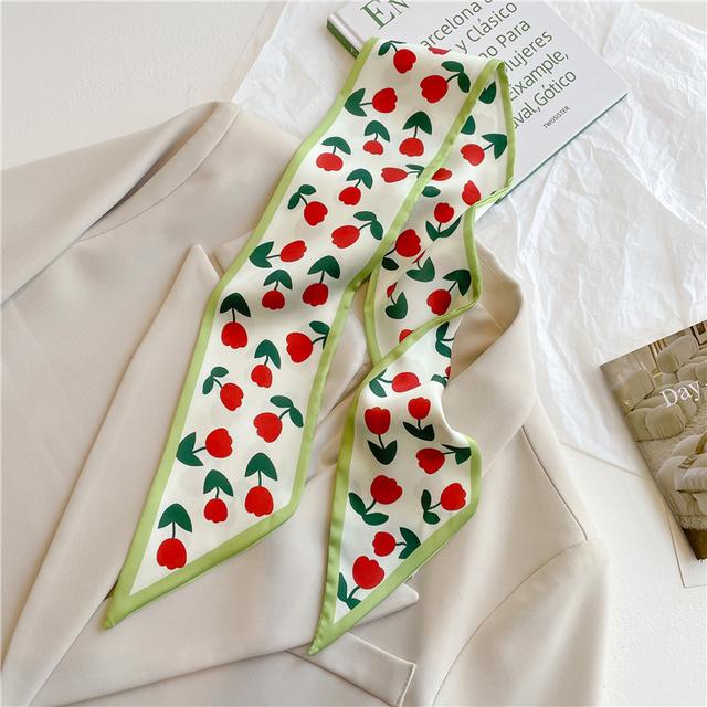 Long Hair Hand Wrist New Print Headband Scarf Women Summer Flower Silk Satin Ribbon Belt Foulard Scarves