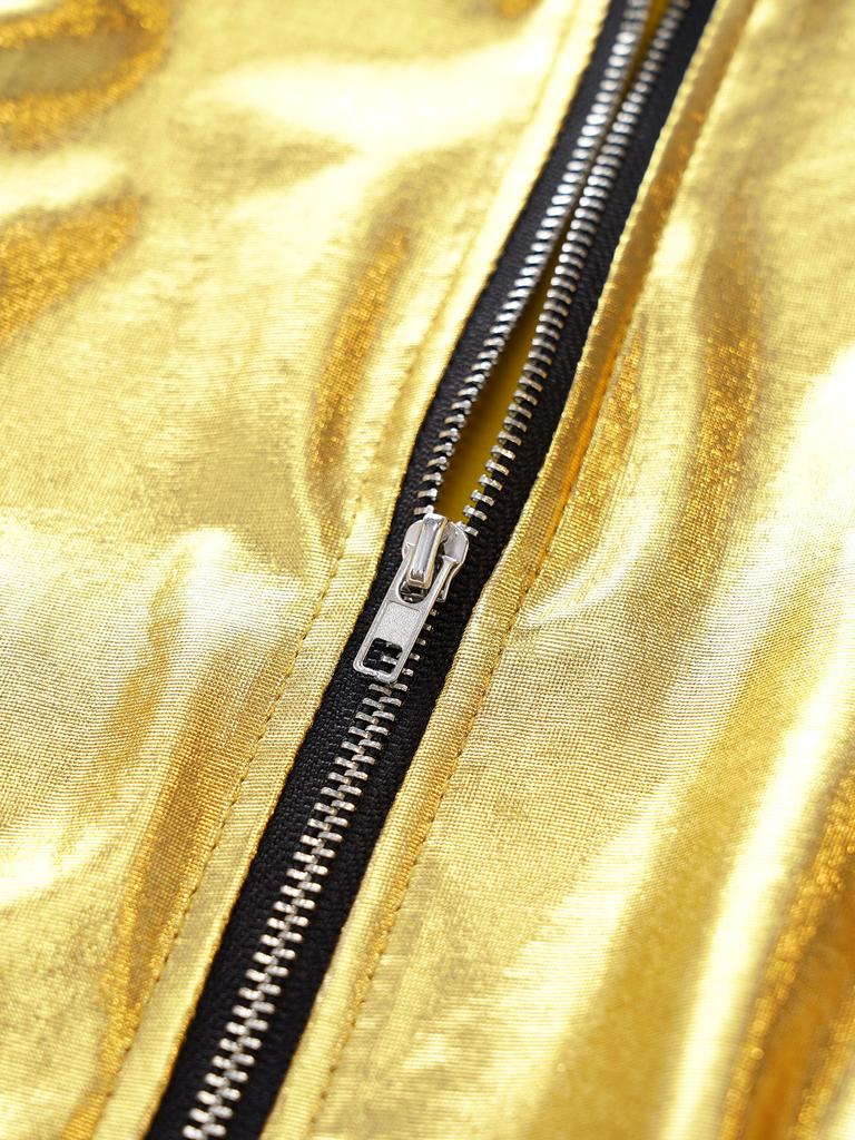 Девочки Блестящие Пайетки Бронзовая Ткань Куртка Воротник-стойка Пальто для Сценических Выступлений и Вечеринок