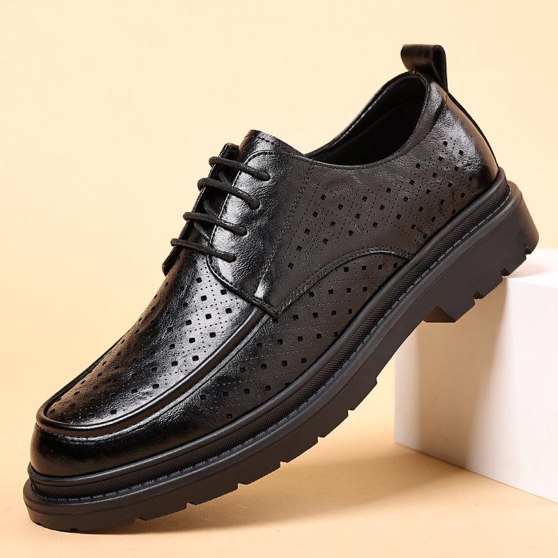 Men's Shoes 2025 New Business Dress Hollow Leather Shoes Men's Summer Breathable British Style Casual Shoes Dad Shoes Tide