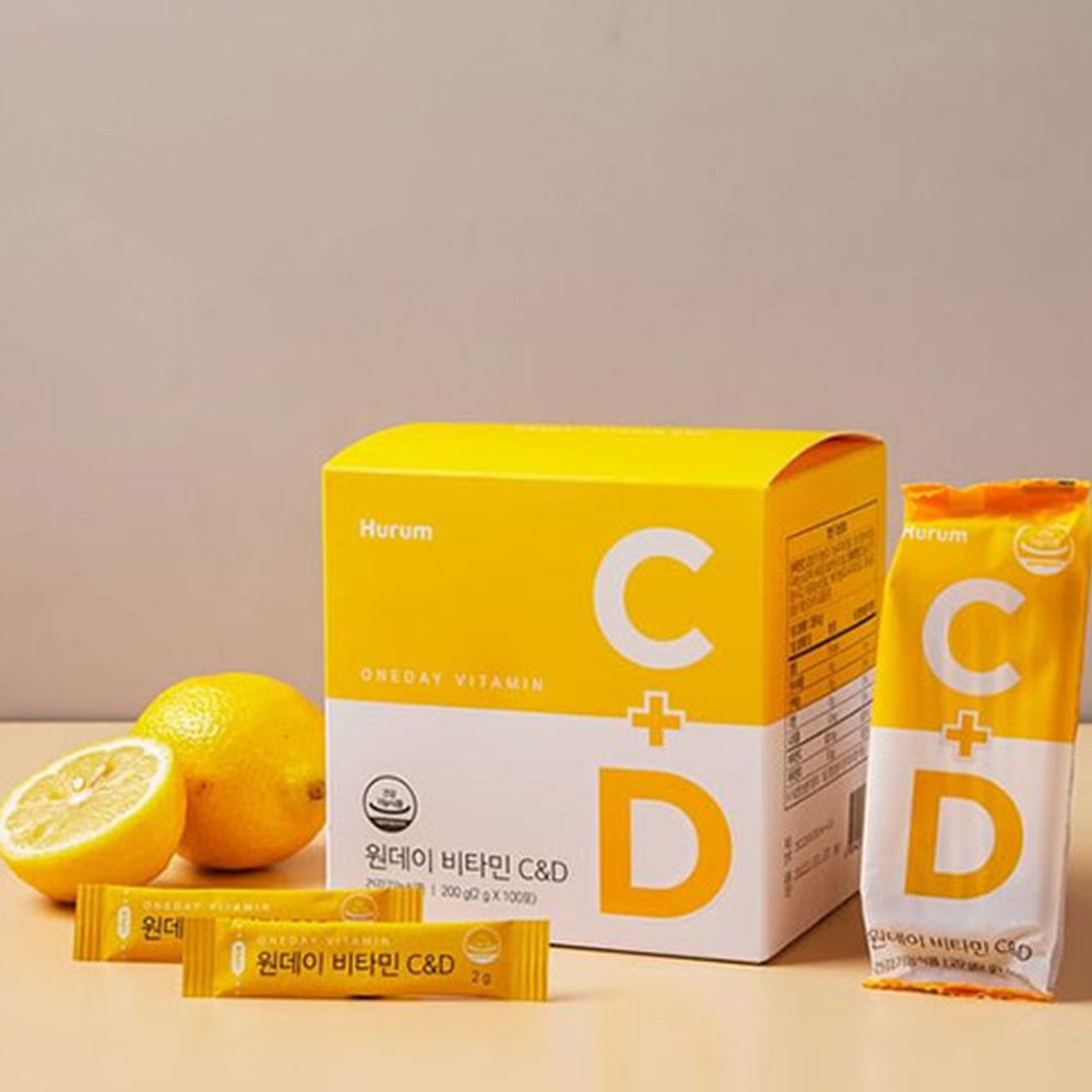 HURUM OneDay Vitamin C+D Здоровье клеток Здоровье костей Необходимый витамин C, витамин D [Упаковка BOX 2g x 100ea] [Mini Pack 2g X 10ea] Корейский витамин